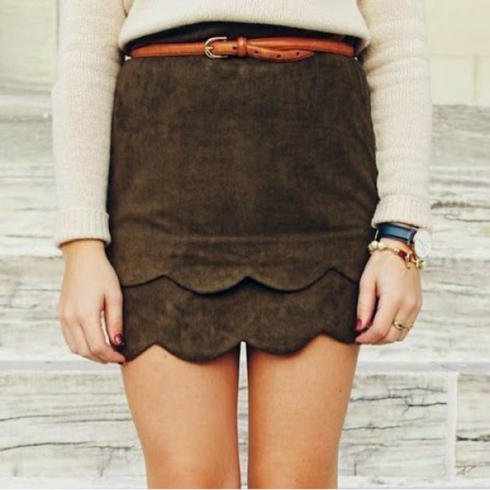 VeryJ Green Suede Mini Skirt
